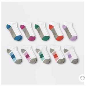 Girls' 10pk Striped Low Cut Knitted Socks - Cat & Jack™ White